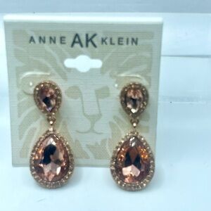 New Anne Klein Pink Crystal Pear TearDrop Earrings Postback 2”Dangle Multistone